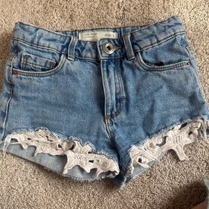 Zara Light Blue Jean Shorts with White Lace